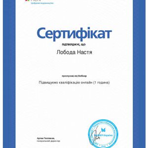 Сертифікат - Лобода Анастасія Вікторівна, викладач ZNOGRANT