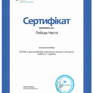 Сертифікат 2 - Лобода Анастасія Вікторівна, викладач ZNOGRANT