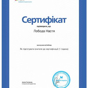 Сертифікат 3 - Лобода Анастасія Вікторівна, викладач ZNOGRANT