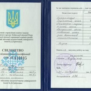 Свідоцтво - Бондар Віта Володимирівна, викладач ZNOGRANT