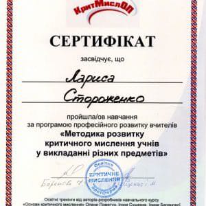 Сертифікат 2 - Стороженко Лариса Анатоліївна, викладач ZNOGRANT