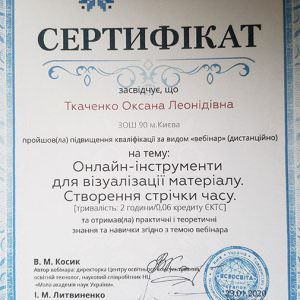 Сертифікат 2 - Ткаченко Оксана Леонідівна, викладач ZNOGRANT